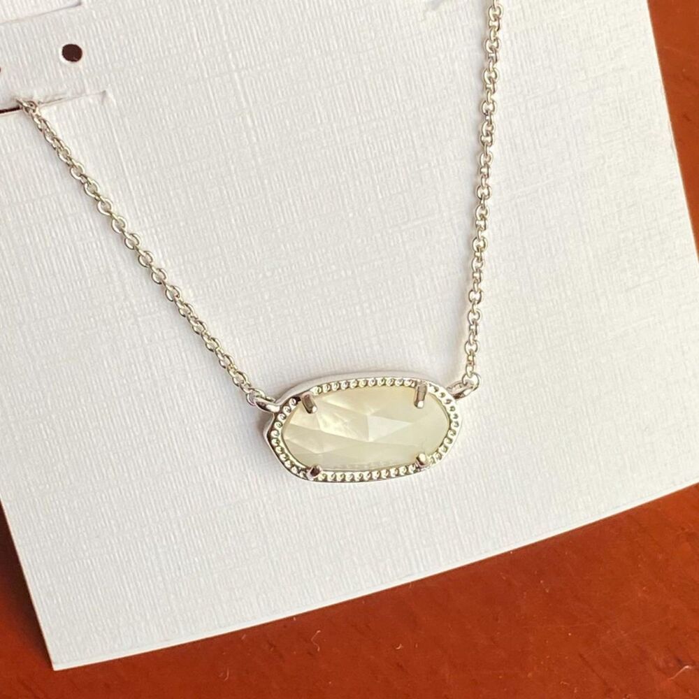 NWT Kendra Scott Elisa Ivory Mother-of-Pearl Silver Pendant Necklace - Picture 13 of 16